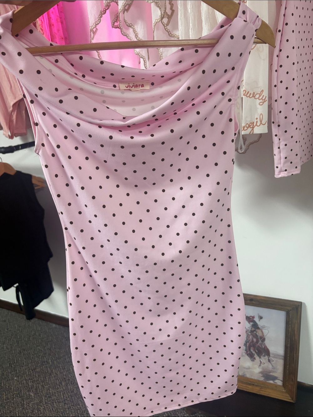 Viviana Light Pink Polka Dot Cowl Neck Camisole